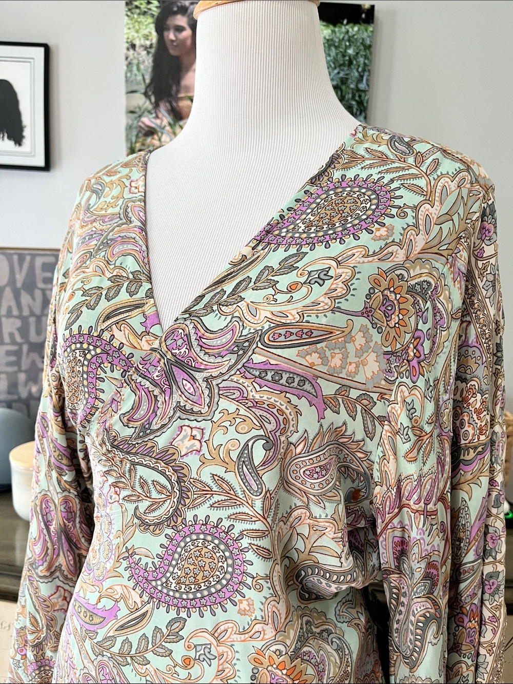 EARTHBOUND REVERSIBLE KIMONO SLEEVE WRAP PAISLEY MULTICOLORED DRESS SIZE LARGE - Picture 4 of 16